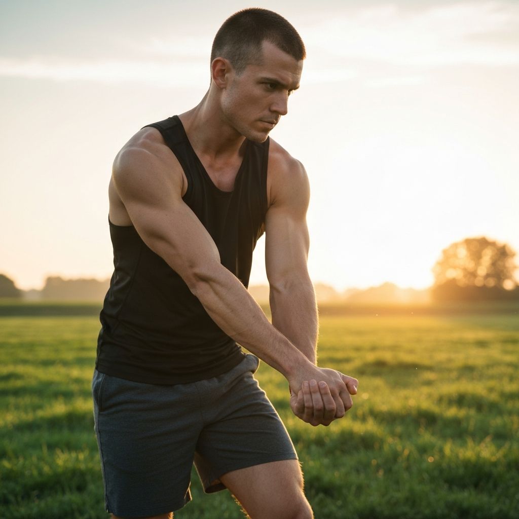 Healthy man stretching outdoors